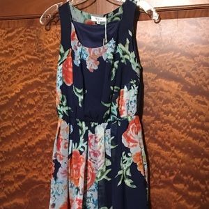 Navy floral dress, great length size small